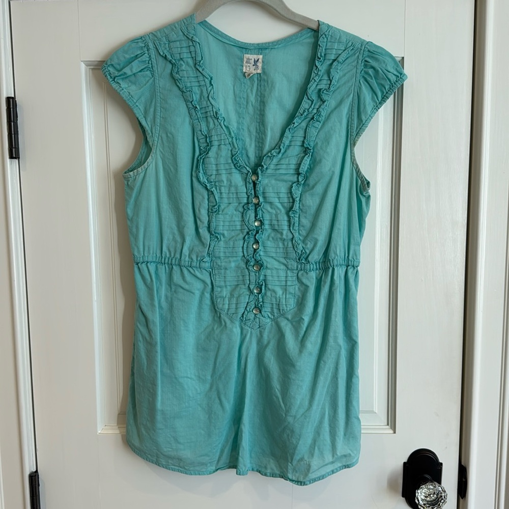 Anthropologie | Edme & Esyllte | Keep it Simple Light Aqua Blue Tunic Top | sz 6